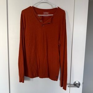 Express | Men’s Orange Long Sleeve Henley Shirt